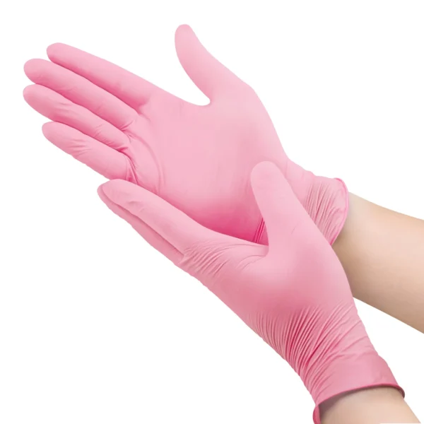 Premium Disposable Pink Nitrile Examination Gloves | Medical | Industrial | Hair, Beauty | Food | Janitorial |Powder Free| Latex Free, (Box of 100 gloves)