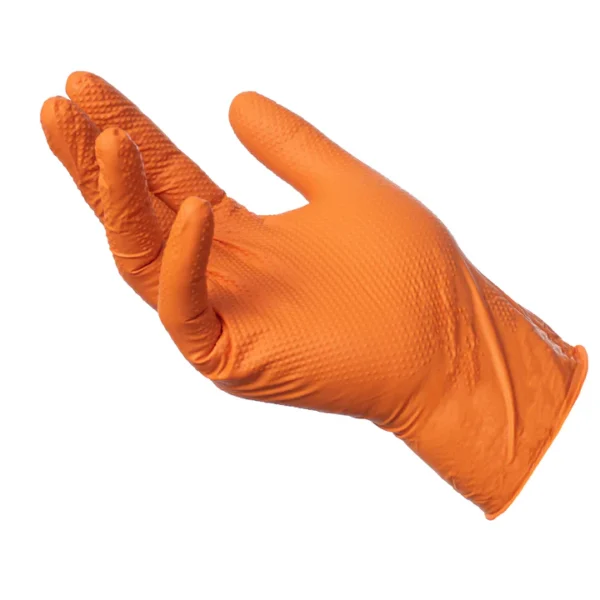 DTS Crab Grip Heavy Duty Super Strong Orange Grip Nitrile Gloves PF 8 mil – Mechanical, Industrial, Engineering, Lab, Food, Cleaning, Plumbing, Gardening – 50 Gloves/box