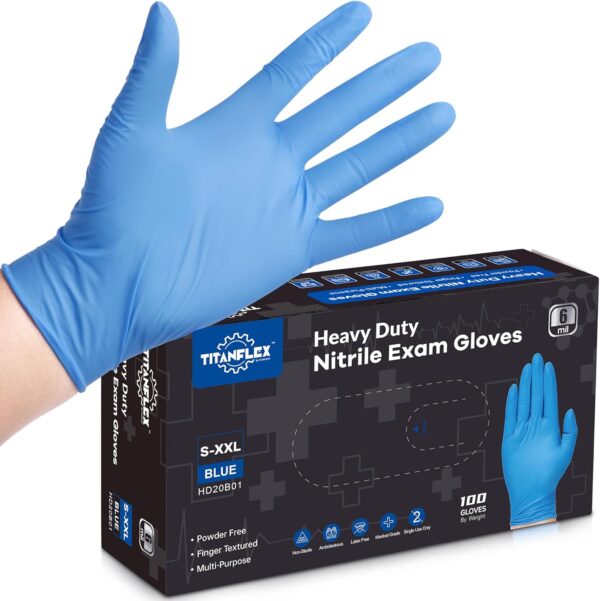 Blue Heavy Duty Strong Disposable Nitrile Examination Gloves Medical- Food – Mechanical – Industrial – Hair & Beauty – Janitorial – Powder free – Latex Free (Box of 100 gloves)